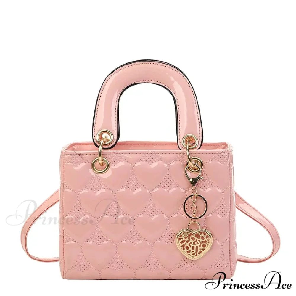 Opulent Quilted Square Handle Crossbody Purse Pink handbag-250126