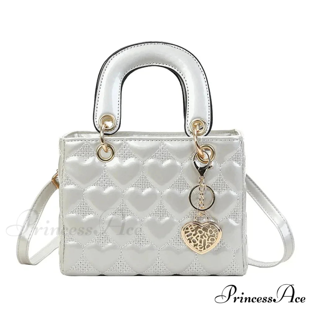 Opulent Quilted Square Handle Crossbody Purse Silver handbag-250126