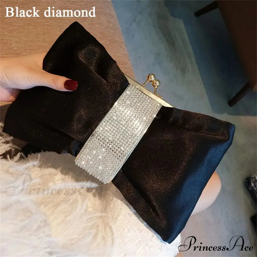 Opulent Rhinestone Bow Evening Clutch Purse black diamond clutchbag-250126