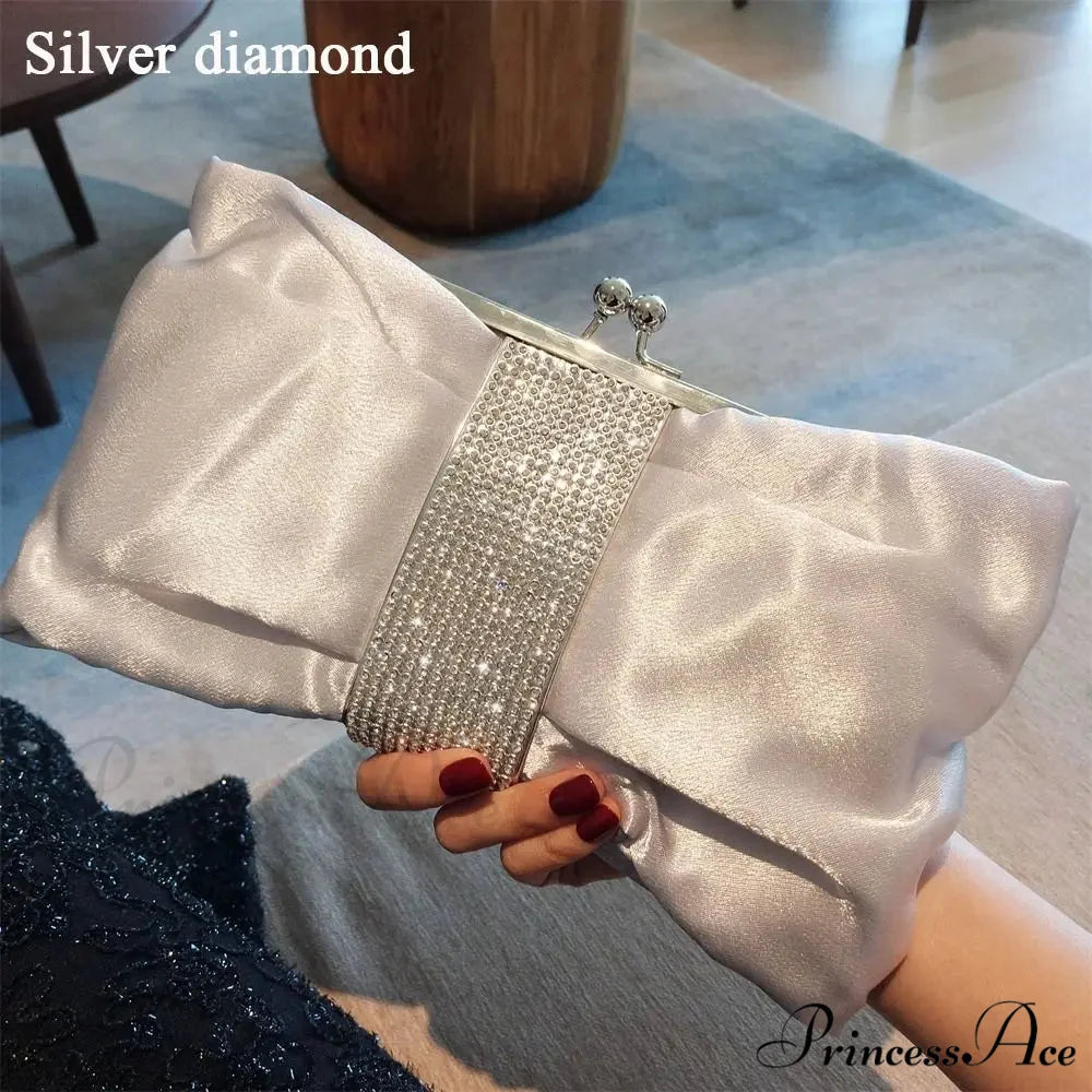 Opulent Rhinestone Bow Evening Clutch Purse silver diamond clutchbag-250126