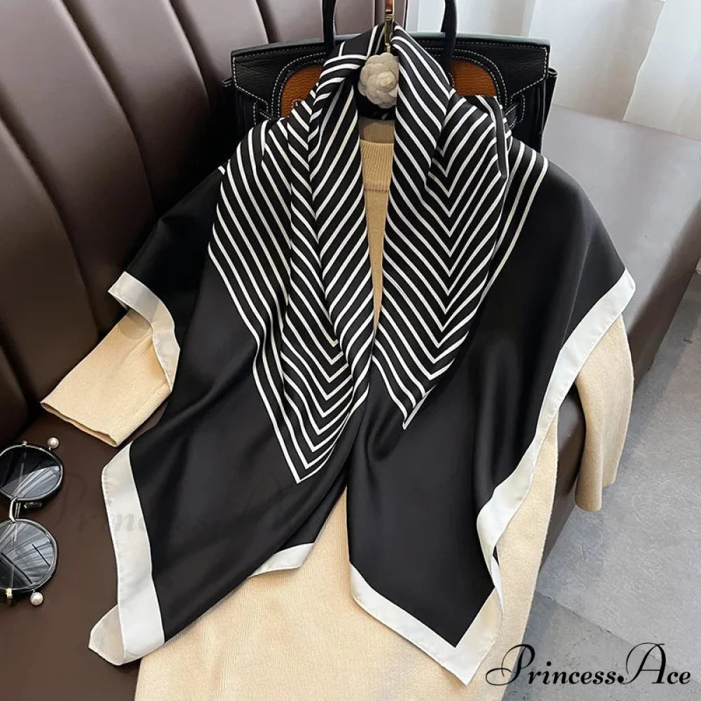 Opulent Silk Twill Hair Print Scarf black 2 / One Size scarf-241228