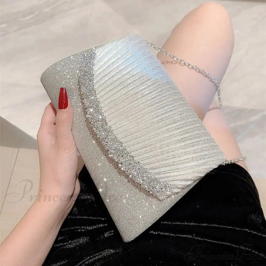 Opulent Sparkling Silver Evening Bag Women Shoulder Bag SILVER clutchbag-250126