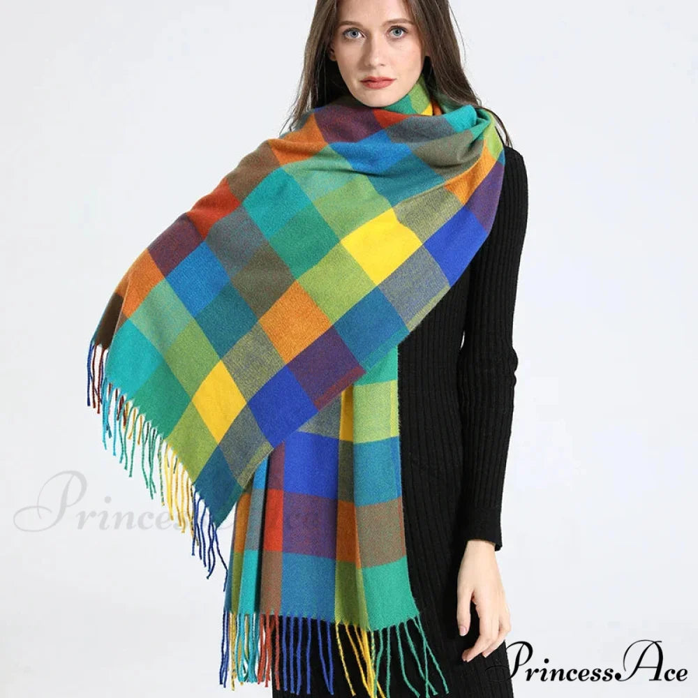 Opulent Tartan Cashmere Extended Bandana Scarf Color18 scarf-241228