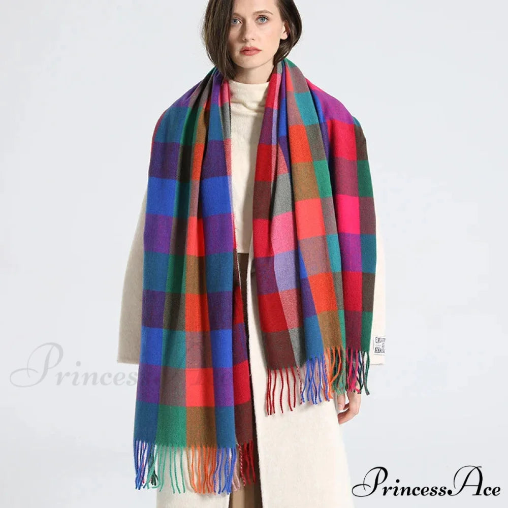 Opulent Tartan Cashmere Extended Bandana Scarf Color20 scarf-241228
