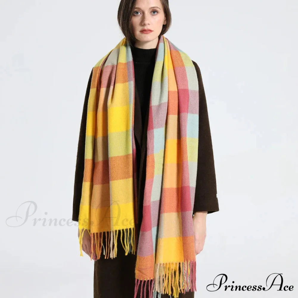 Opulent Tartan Cashmere Extended Bandana Scarf Color22 scarf-241228