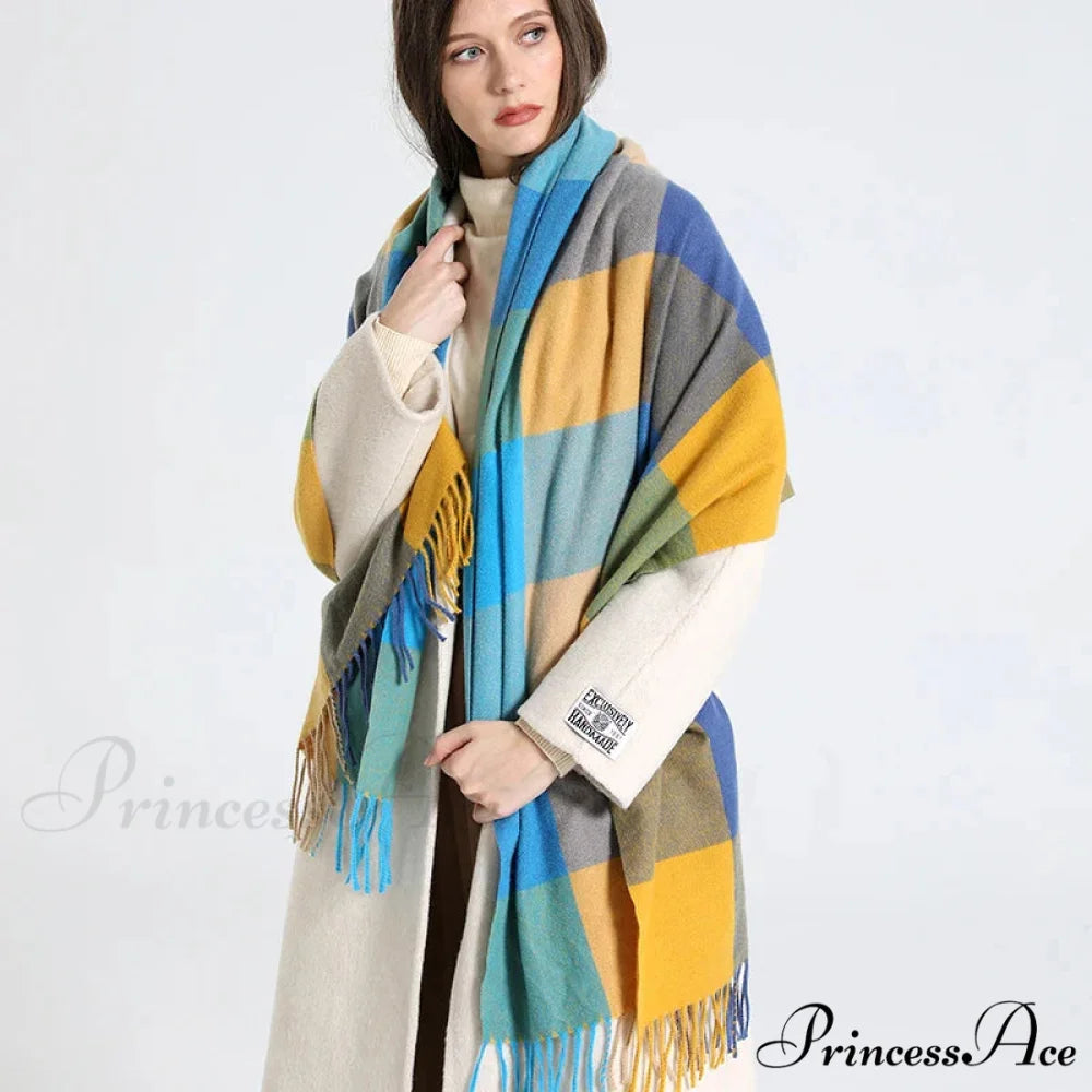 Opulent Tartan Cashmere Extended Bandana Scarf Color24 scarf-241228