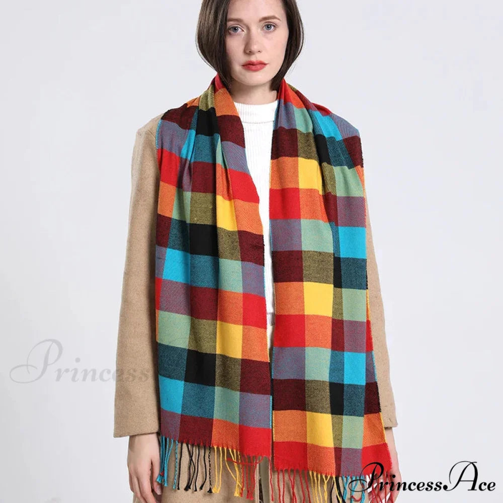 Opulent Tartan Cashmere Extended Bandana Scarf Color28 scarf-241228