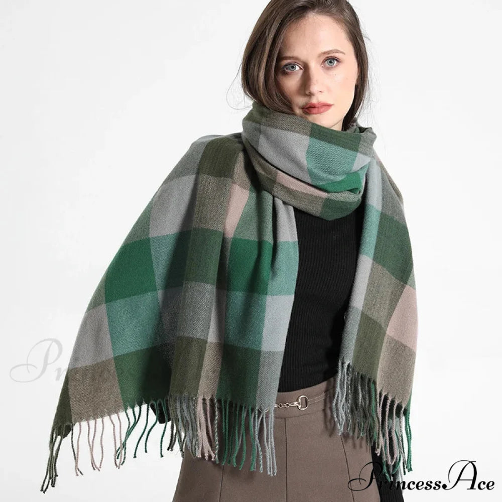 Opulent Tartan Cashmere Extended Bandana Scarf Color9 scarf-241228