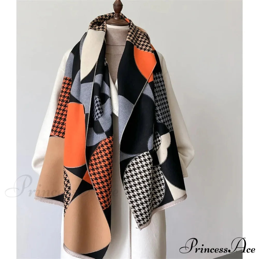 Opulent Tartan Cashmere Winter Scarf black scarf-241228