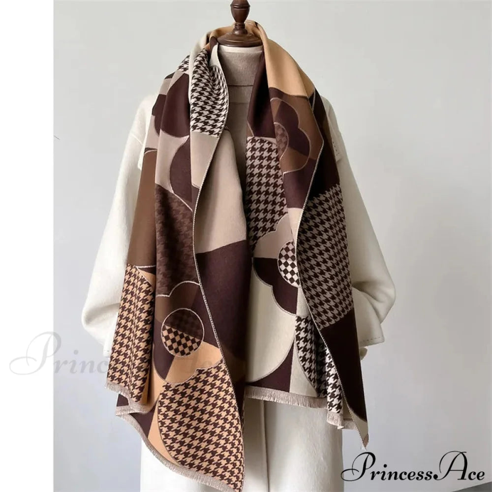 Opulent Tartan Cashmere Winter Scarf browwn scarf-241228