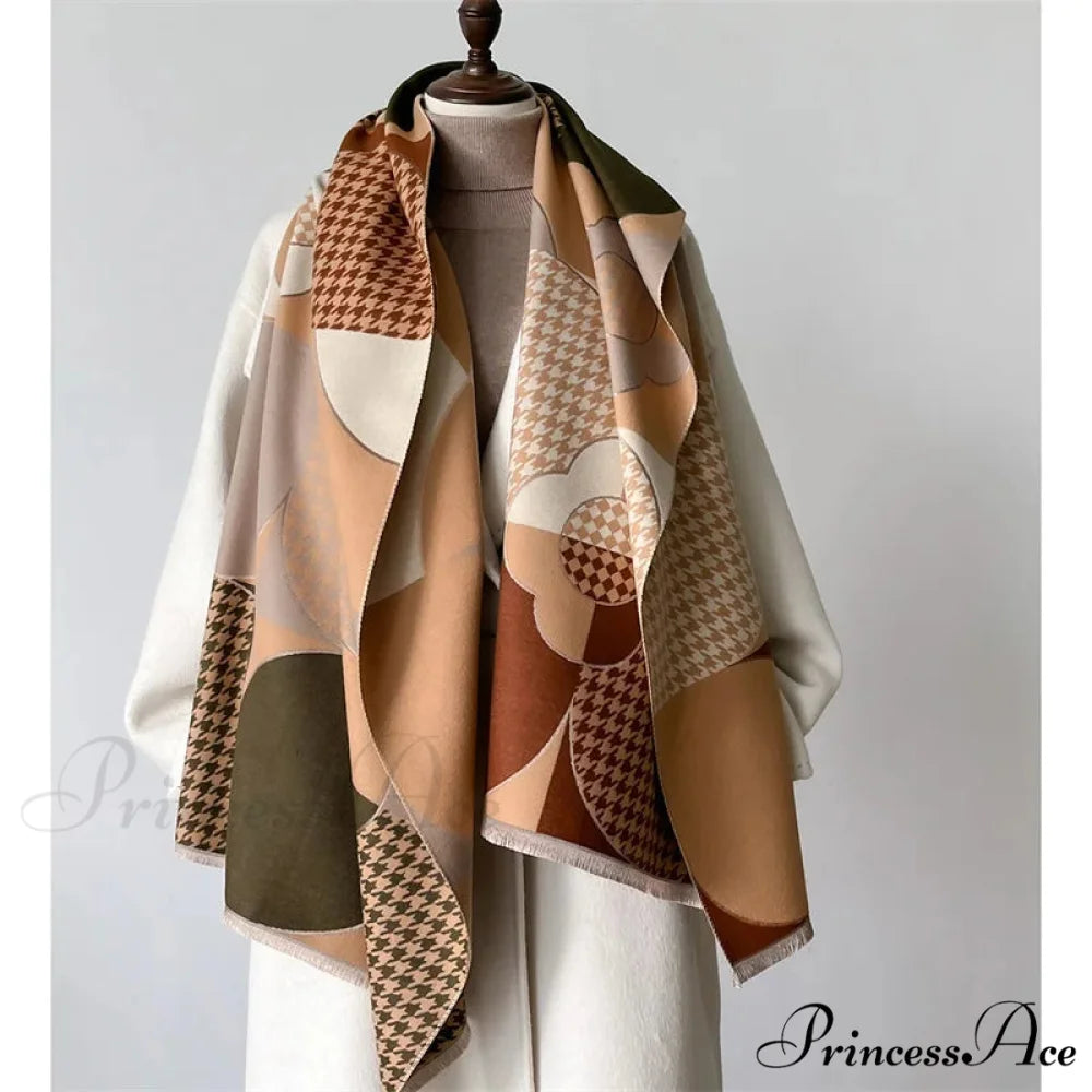 Opulent Tartan Cashmere Winter Scarf coffee scarf-241228