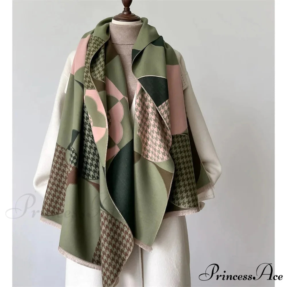 Opulent Tartan Cashmere Winter Scarf green scarf-241228