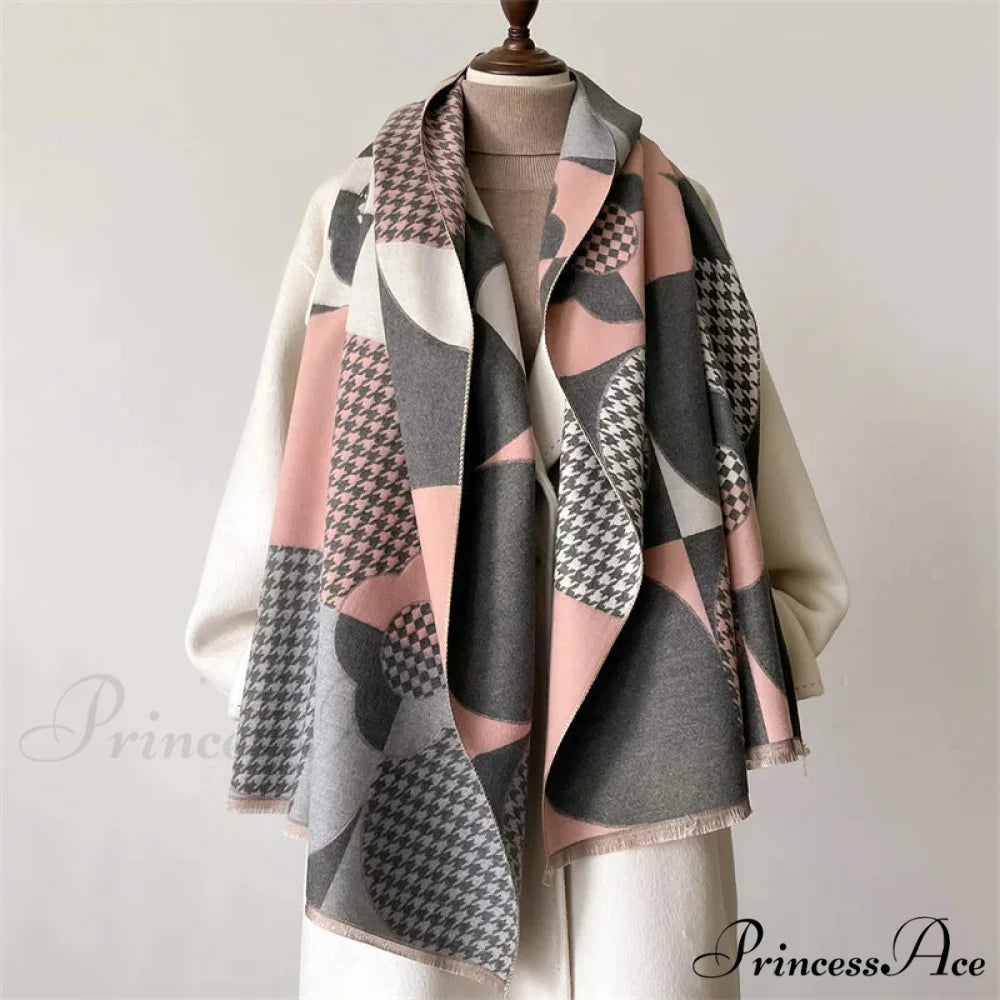 Opulent Tartan Cashmere Winter Scarf pink scarf-241228