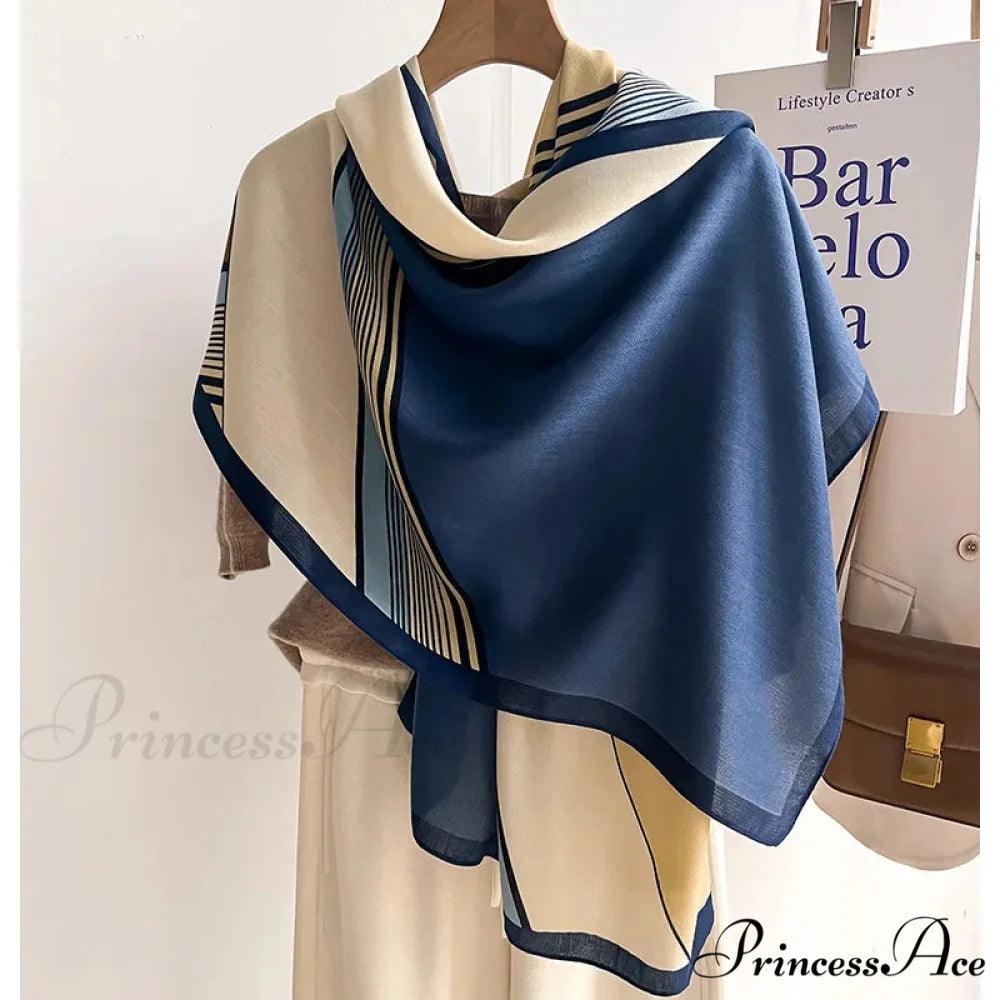 Opulent Wool Cotton Shawl Wrap Scarf blue scarf-241228