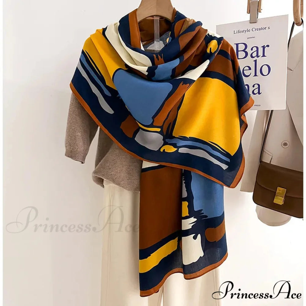 Opulent Wool Cotton Shawl Wrap Scarf blue1 scarf-241228