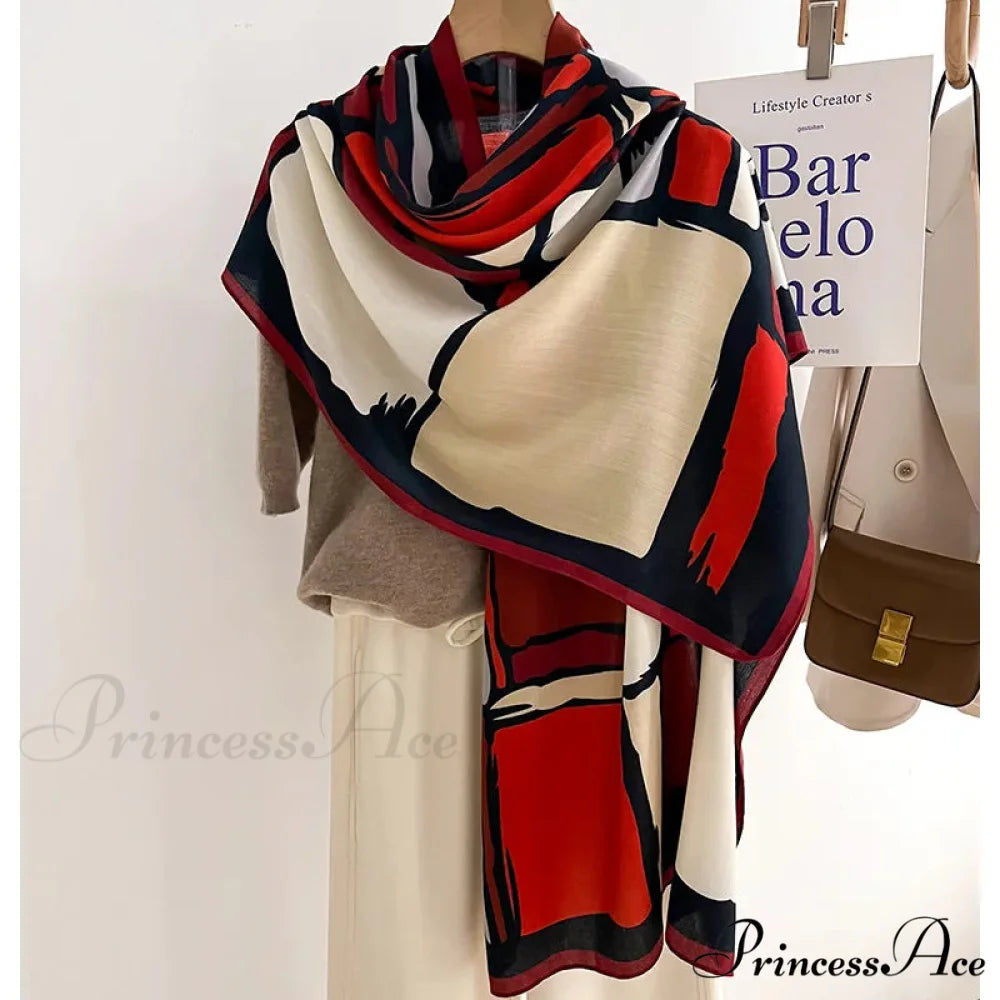 Opulent Wool Cotton Shawl Wrap Scarf red2 scarf-241228