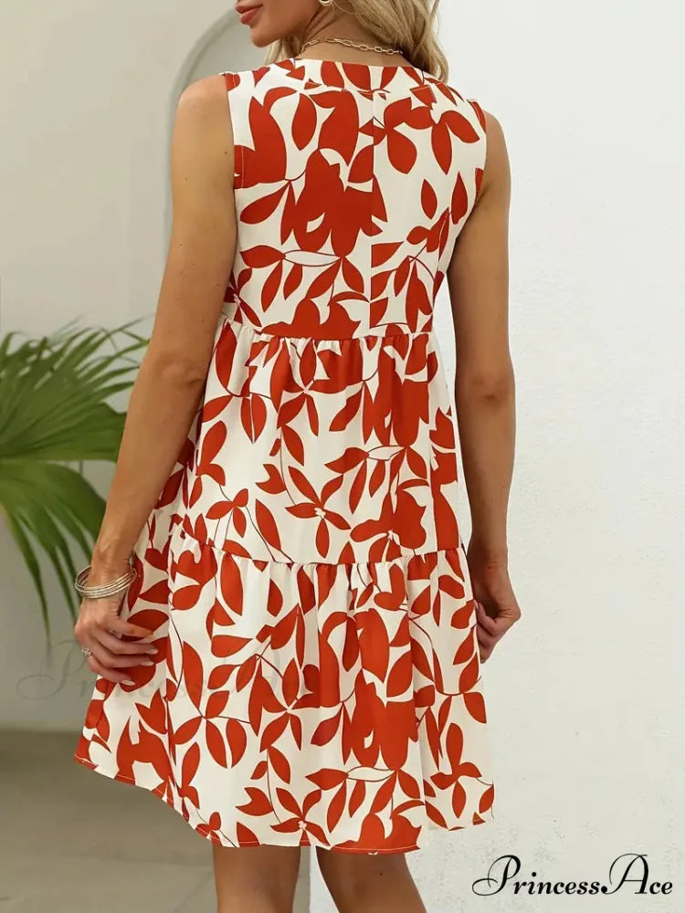 Orange Casual Notched Neck Tiered Dress S / Blue