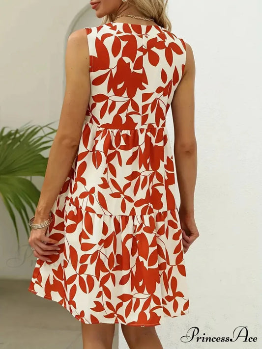 Orange Casual Notched Neck Tiered Dress S / Blue