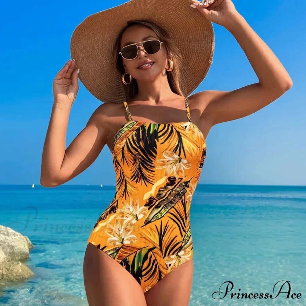 Orange Coconut Pattern Single Piece Swimsuit Yellow / S onepiece-250223