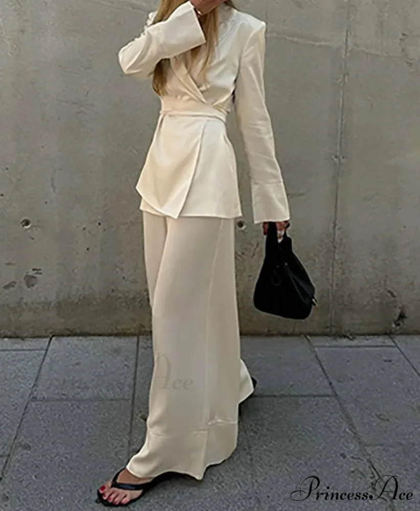 Orange Lace-Up Straight Pants Work Two Piece Set officetwopieceset-250223