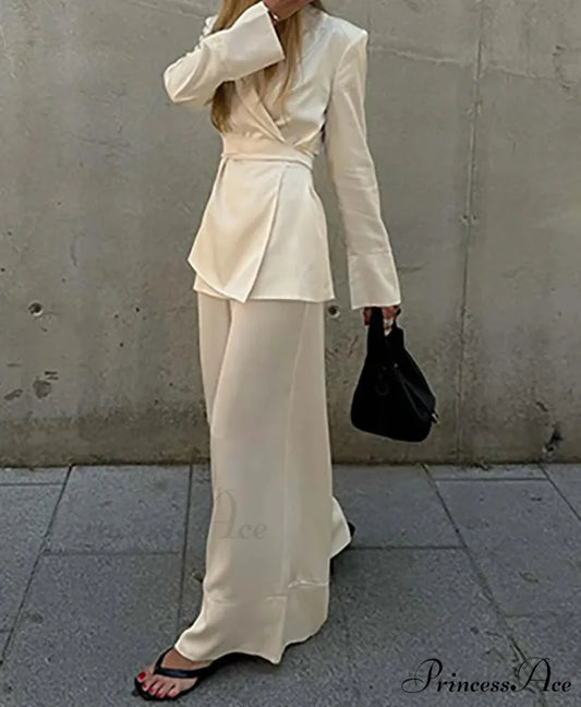 Orange Lace-Up Straight Pants Work Two Piece Set officetwopieceset-250223