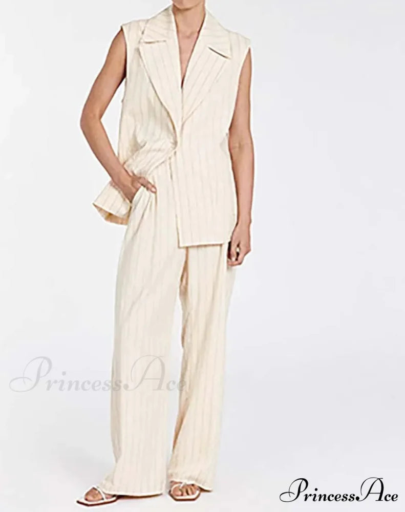 Orange Pattern Collar Straight Pants Work Two Piece Set Apricot / S officetwopieceset-250223