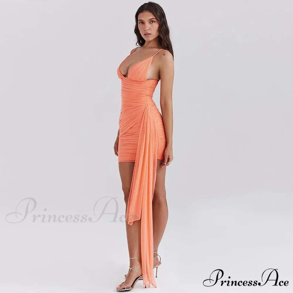 Orange V-neck Bandage Charming Bodycon Mini Dress