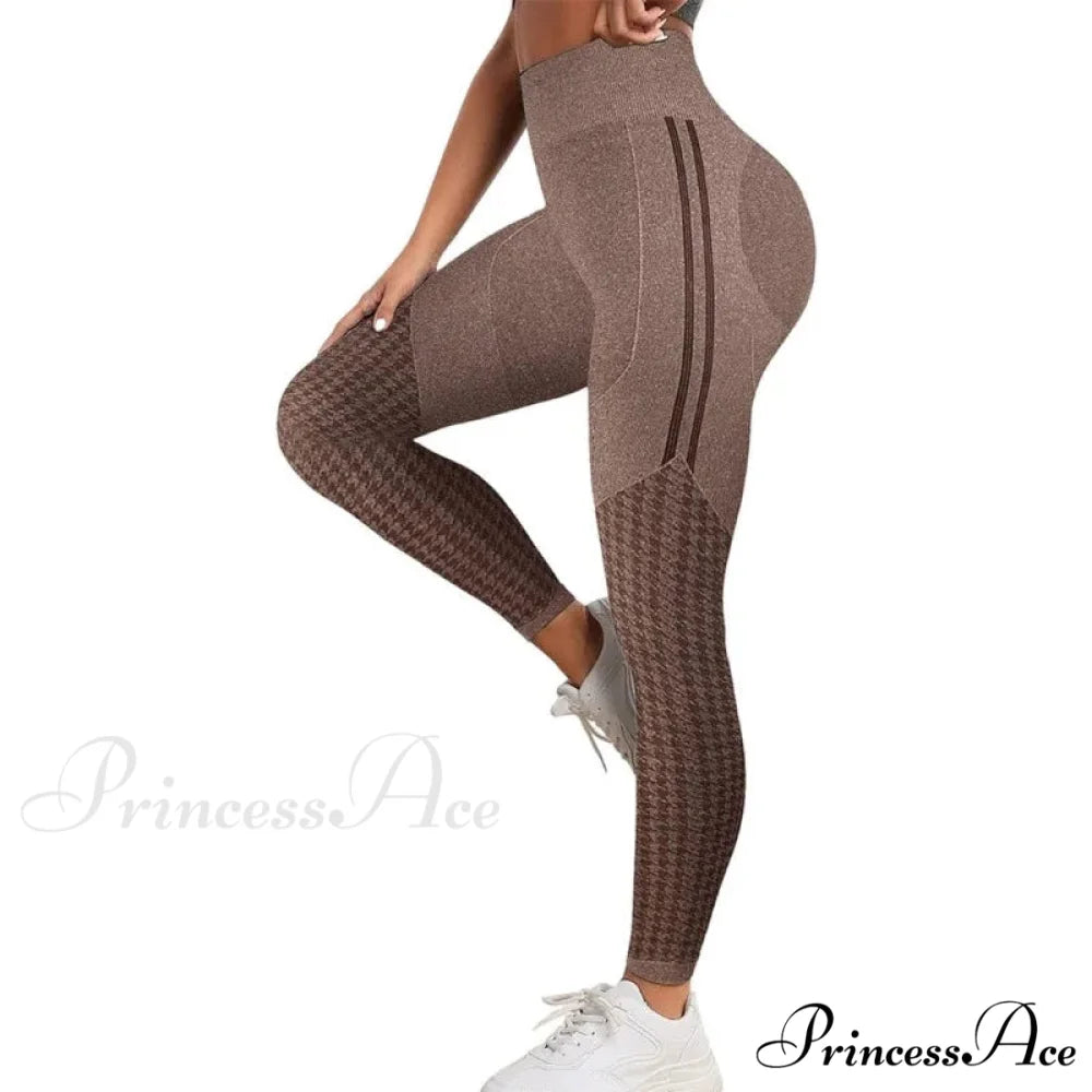 Outdoor Seamless Printed Waist Fashion Fitness Legging coffee / S