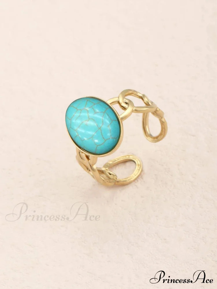 Oval Decor Cuff Ring Blue / one-size
