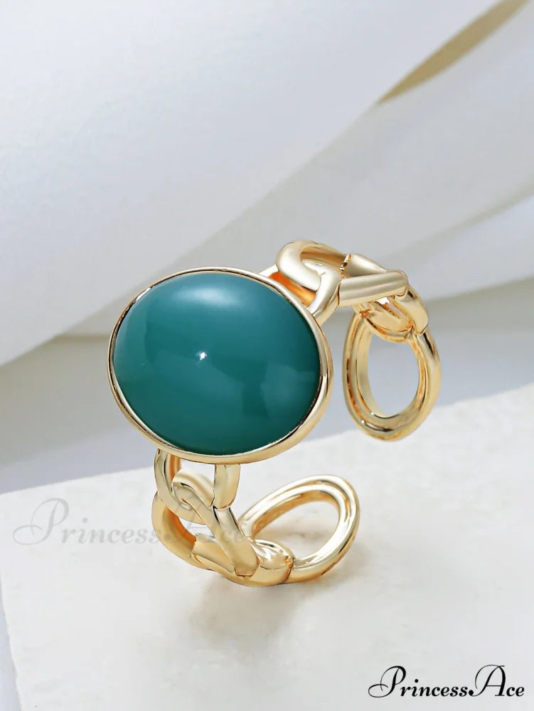 Oval Decor Cuff Ring Mint Green / one-size