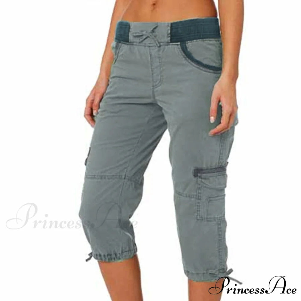 Overalls Thin Loose Cargo Shorts Pantalones Light Blue / S