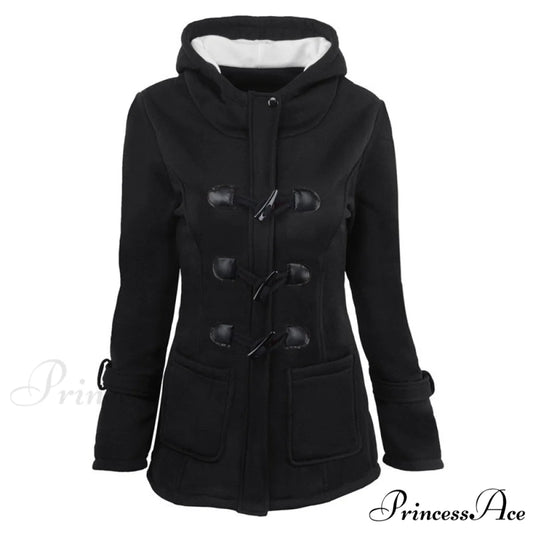Overcoat Zipper Causal Hooded Coat Black / S