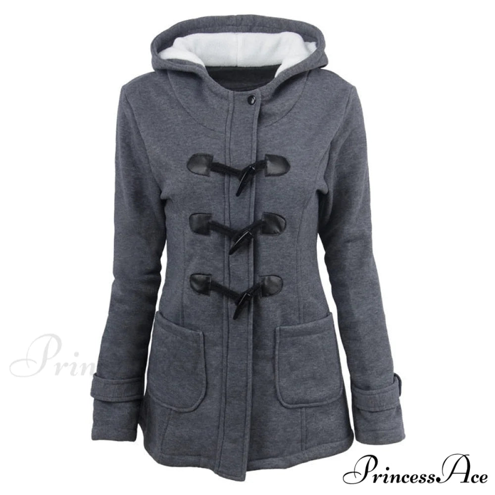 Overcoat Zipper Causal Hooded Coat Dark Gray / S