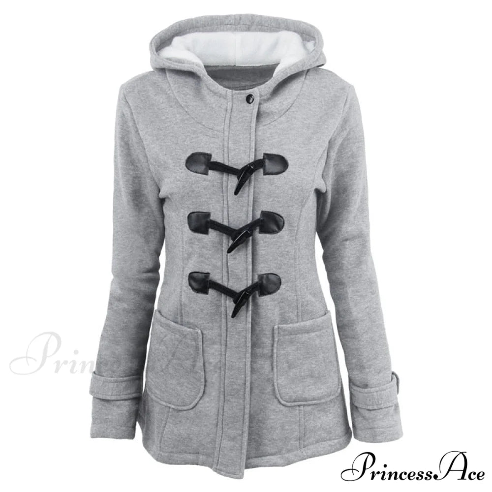 Overcoat Zipper Causal Hooded Coat Light Gray / S