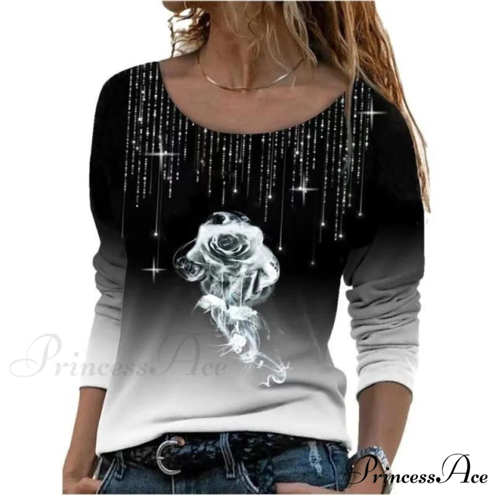 Oversize Long Sleeve O-Neck Printed Shirts gray / S