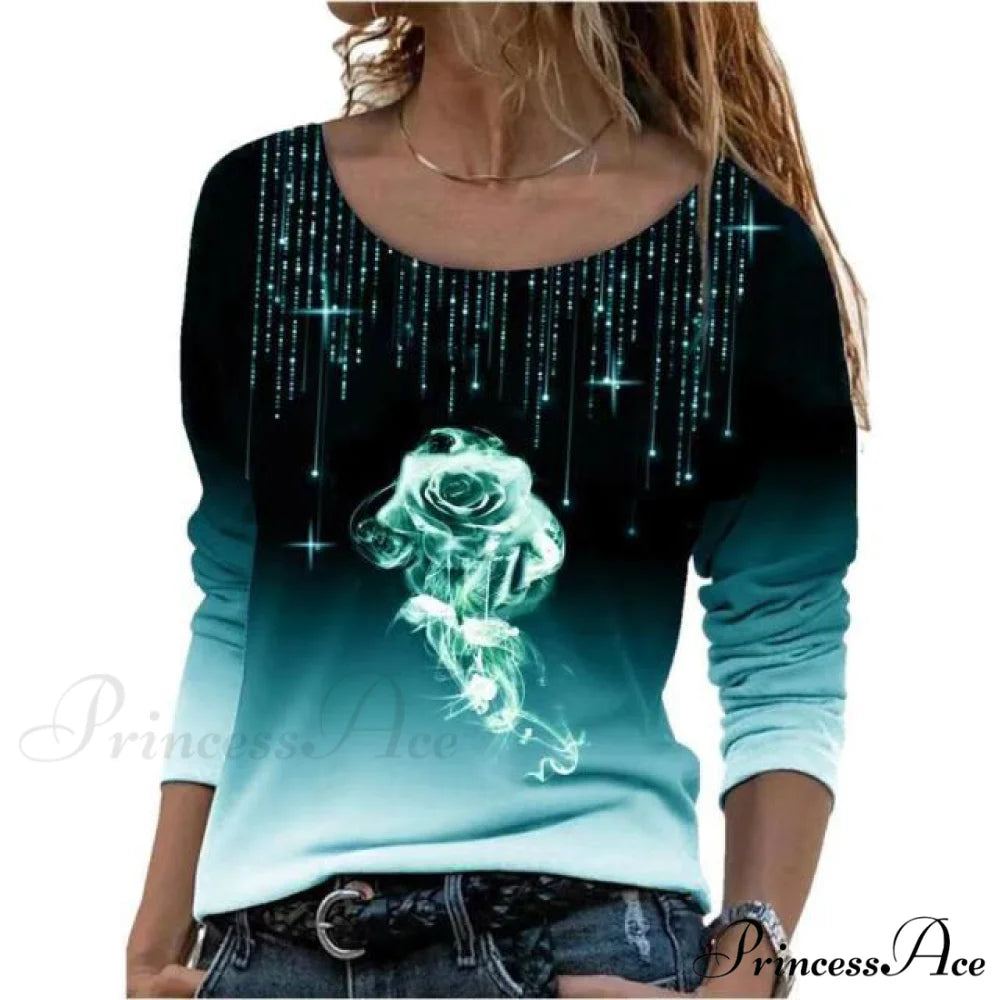 Oversize Long Sleeve O-Neck Printed Shirts green / S