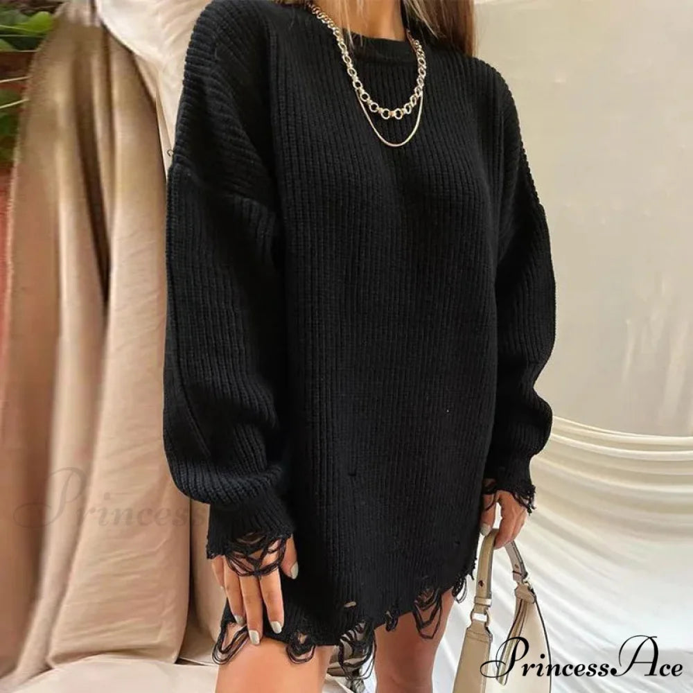 Oversized Casual Sexy Club Y2K Women Knitted Green O Neck Christmas Sweater black / S