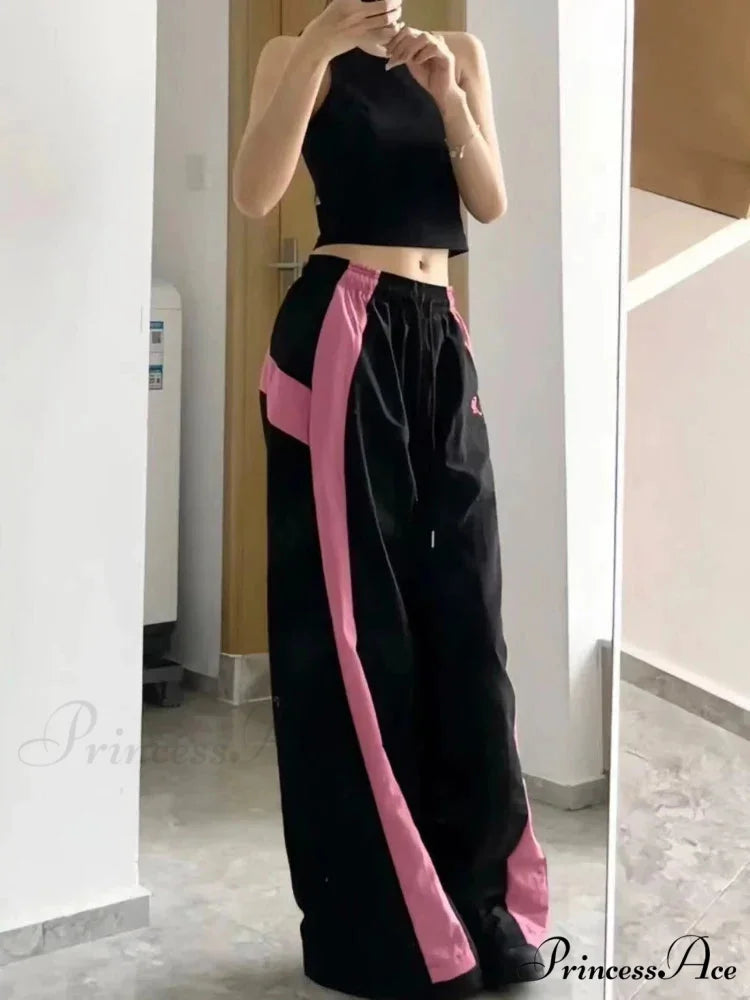 Oversized Contrast Stylish Stripe Parachute Pants