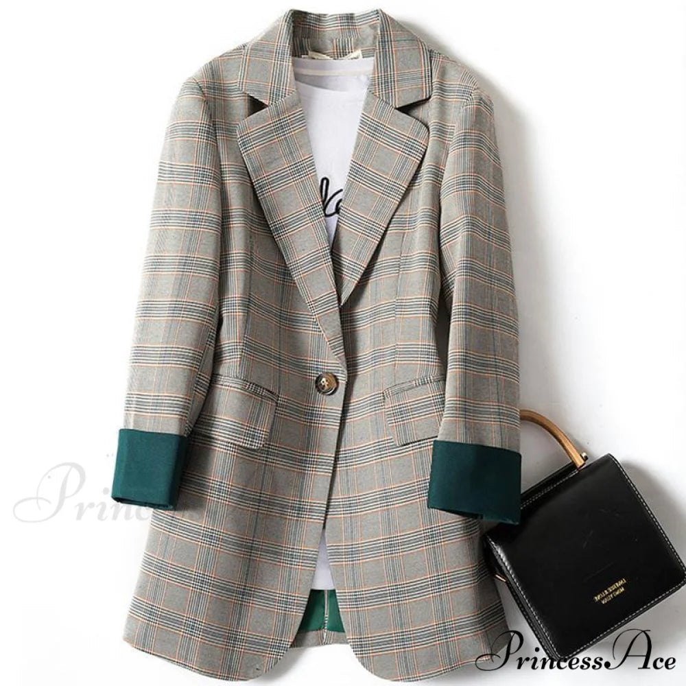 Oversized Female Retro Checkered Blazer