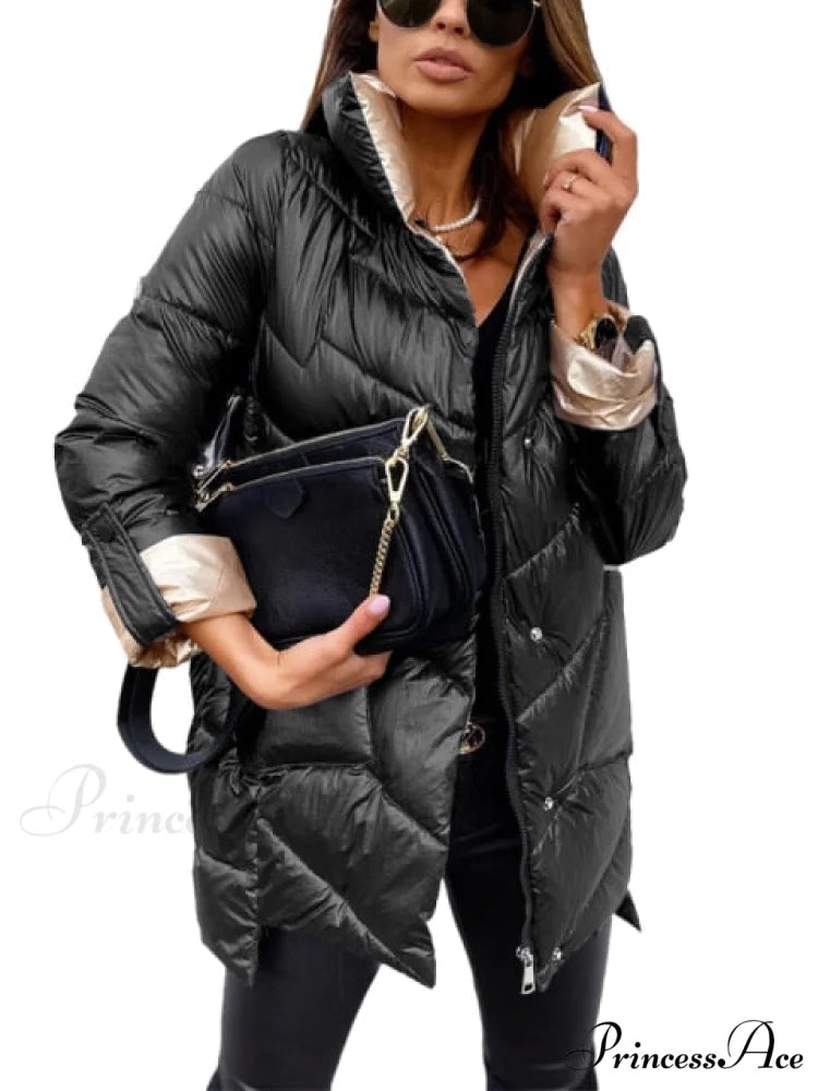 Oversized Outerwear Casual Cotton Padded Coat Black / M