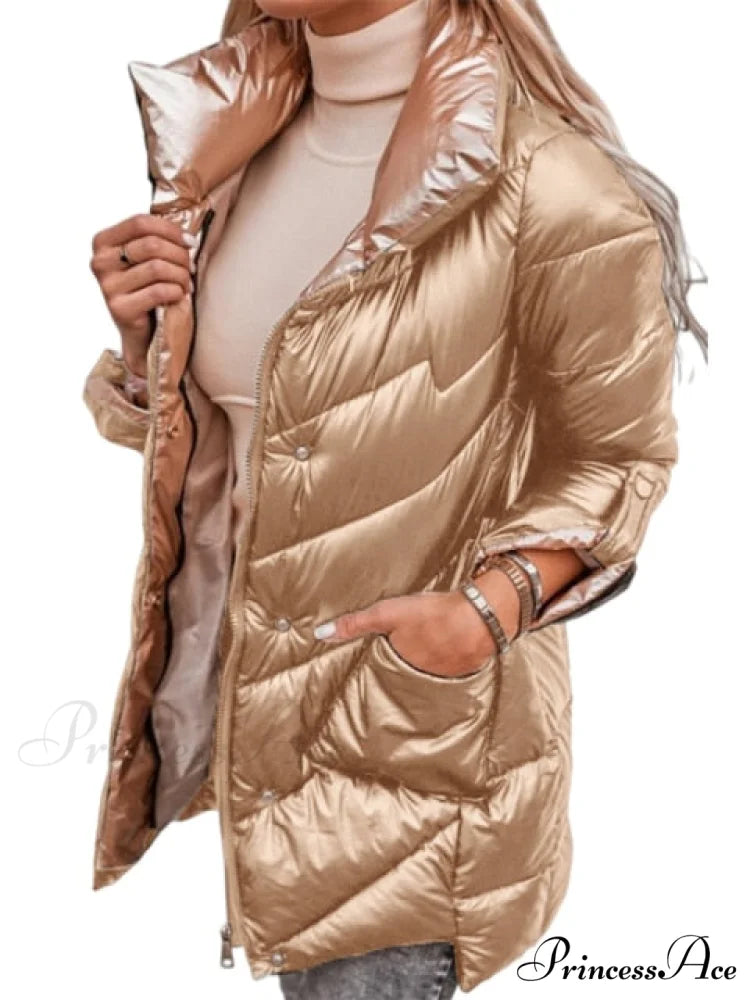 Oversized Outerwear Casual Cotton Padded Coat Champagne Gold / M