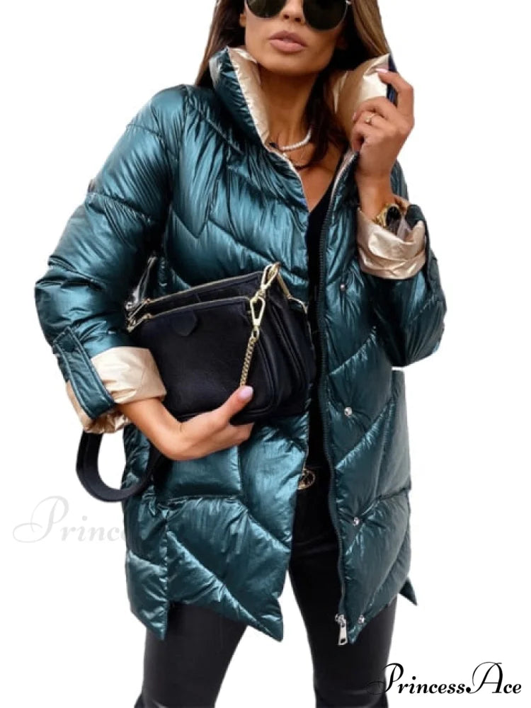 Oversized Outerwear Casual Cotton Padded Coat Green / M