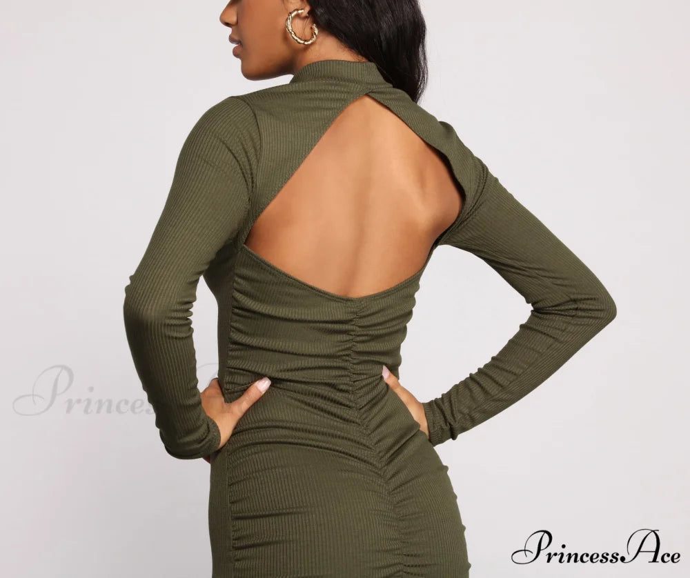 Own Knit Stylish Ruched Mini Dress