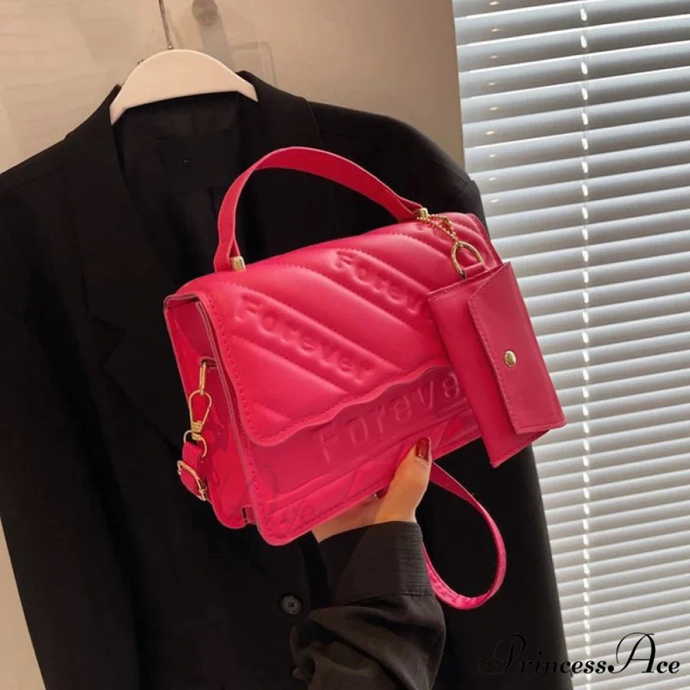 Padded Faux Leather Petite Crossbody Purse hotpink handbag-250126