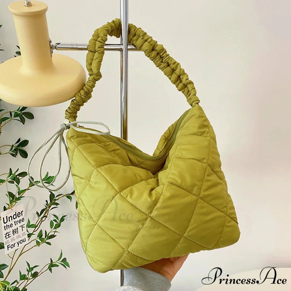Padded Puffer Tote Shoulder Bag for Women Army Green shoulder-250126