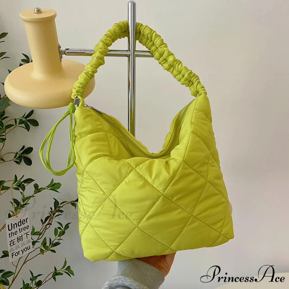 Padded Puffer Tote Shoulder Bag for Women Green shoulder-250126