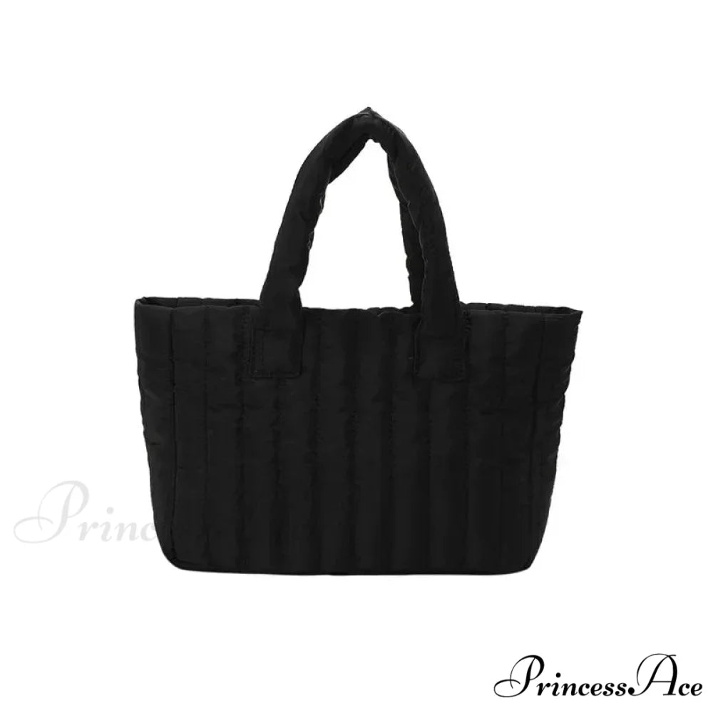 Padded Quilted Solid Color Traveler Handbag Black handbag-250126