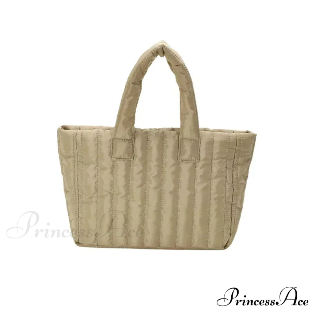 Padded Quilted Solid Color Traveler Handbag Khaki handbag-250126