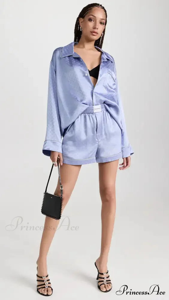 Pajama Boxer Shorts and Graceful Long Sleeve Shirt Set 4 Days / XS / Purple