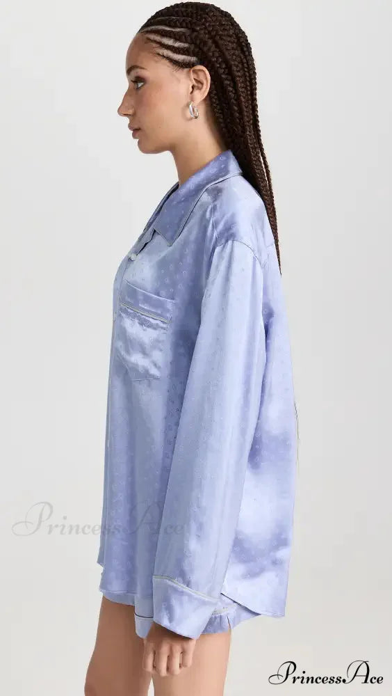 Pajama Boxer Shorts and Graceful Long Sleeve Shirt Set